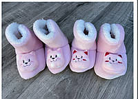 Детские утепленные Пинетки "Котики", цвет розовый, для девочки, размер в наличии - 56-68 см