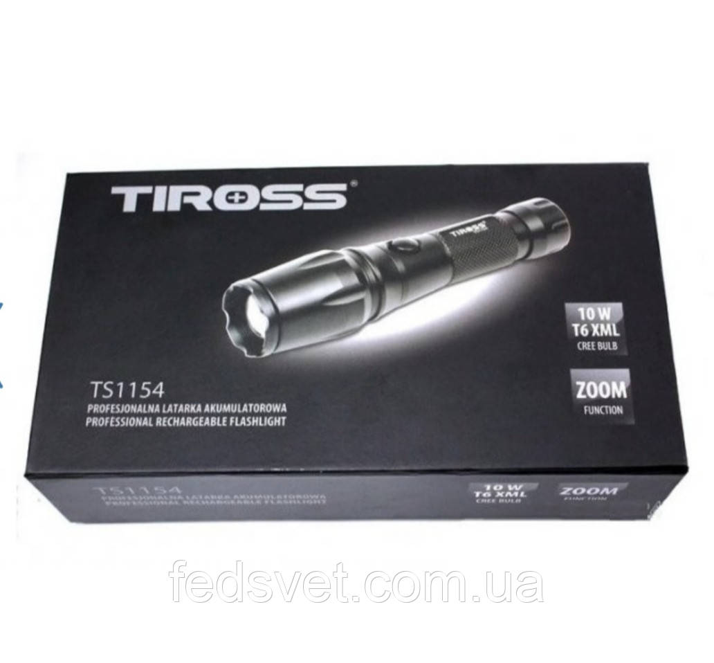 Ліхтар ручний акумуляторний Tiross TS-1154 диод Zoom CREE XML T6XML 10 Вт захист IPX4, фото 1