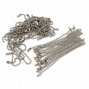 Ланцюжок для Бірок Кульковий із Застібкою, Залізний, Колір: Платина, Розмір: Довжина 100 мм, Товщина 2.5 мм, (10 шт.)