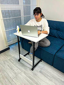 Прикроватний столик на колесах с регулюванням висоти 60х40см Білий