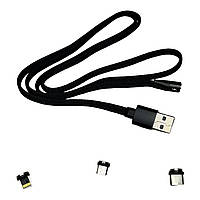 Магнітний кабель Remax 3в1 Lightning/Micro USB/Type-C чорний