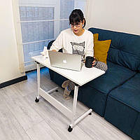 Столик для ноутбука на колесах з регулюванням висоти 80х40см Білий