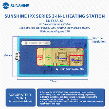 Нижній підігрів Sunshine SS-T12A X3 для iPhone X XS XS Max, фото 4