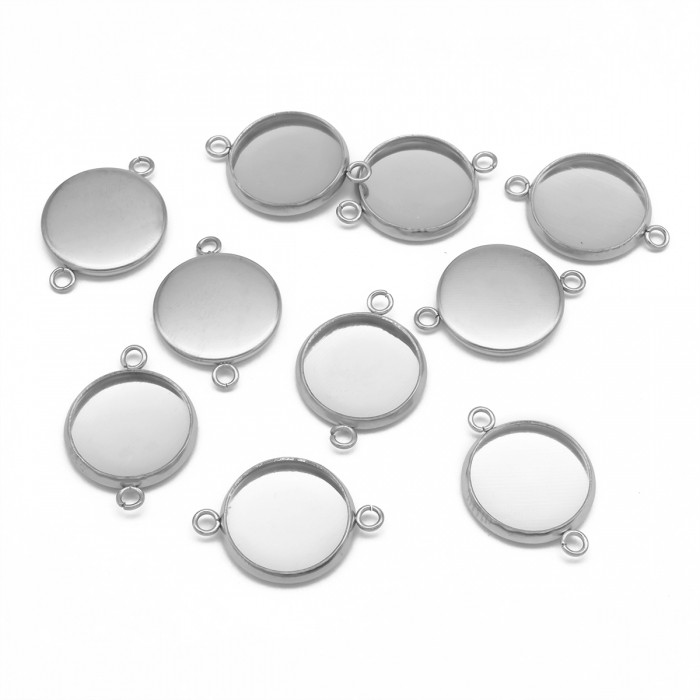 Коннектор-Сеттинг Круглый Под Кабошон, 2 Отверстия, Нержавеющая Сталь ...