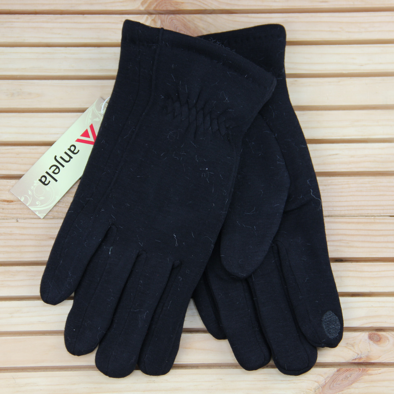 Мужские перчатки трикотажные с мехом кролика зима размер L-XL черный