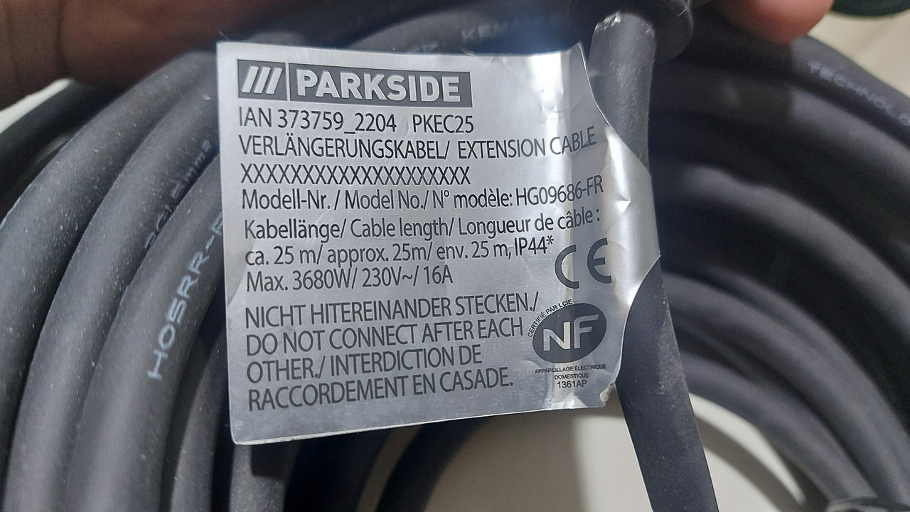 ungeheuer Удлинительный кабель (ID#1711984984), Parkside купить на 25 1500 (переноска) ₴, 25 цена: м. PKEC