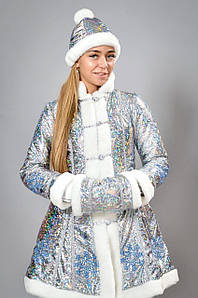 Блискучий костюм снігурочки з довгим пальто 42-44 р