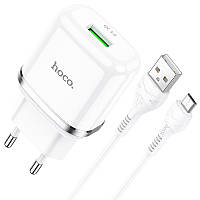 У Нас: Адаптер мережевий зарядний пристрій HOCO N3 кабель Micro USB Special FCP AFC 1USB 18W / 3A QC3.0 White