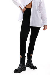 Жіночі трикотажні чорні теплі лосини зі штрипками через п'яту