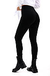 Жіночі трикотажні чорні теплі лосини зі штрипками через п'яту, фото 2