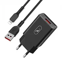 Сетевое зарядное устройство для телефона SkyDolphin SC36L (1USB, 2.4A) Black Lightning