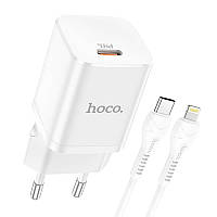 У Нас: Мережевий зарядний пристрій HOCO Type-C to Lightning cable Rigorous charger set N19 | Type-C, 25W, 3A,