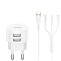 У продажі: Адаптер USAMS сетевой Travel Charging Kit Sing-Tu T20 Dual USB Round Travel+U35 3IN1 cable 2USB 2.1A VseOK