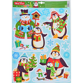 Новорічні наліпки на вікна Yes! Fun 41х29 см з блискітками Пінгвіни