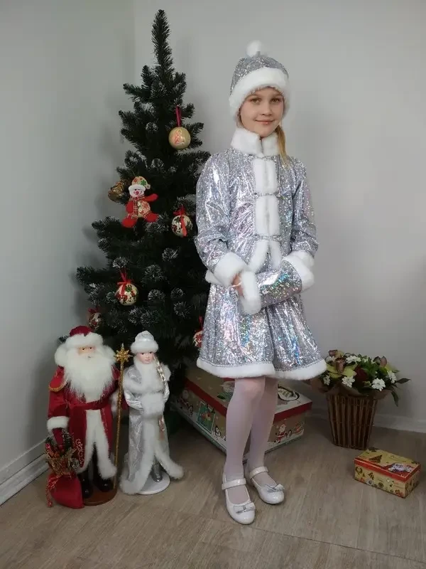 Новорічний дитячий костюм Снігурочки диско розмір 30-40