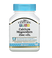 Calcium Magnesium Zinc + D3 - 90 таблеток - 21st Century (Кальцій, Магній, Цинк та вітамін Д3 21 ​​Сенчурі)