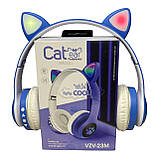 Бездротові Навушники з Вушками з підсвічуванням + FM-Радіо + MicroSD cat ear vzv-23m Bluetooth білі, фото 9