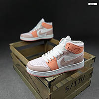 Кроссовки женские Nike Air Jordan 1 MID пудра Найк Джордан кожаные. OD-20658