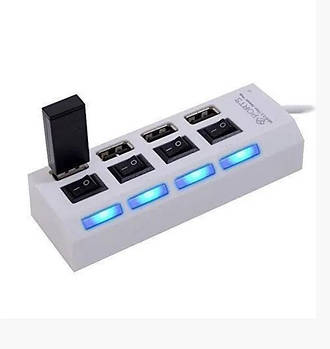 Хаб USB 2.0 4 порти, білий з вимикачами Чорний