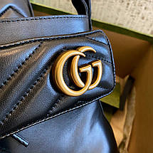 Жіночі чорні шкіряні демісезонні чоботи Gucci Marmont черевики груччі на шнурівці Double G гучі, фото 5