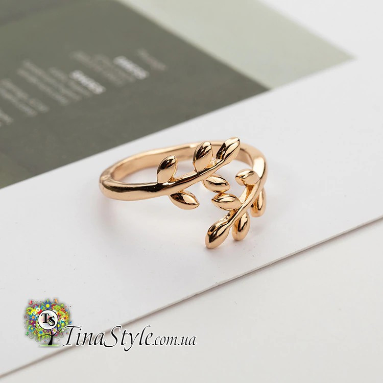 Кільце мінімалізм гілочка оліві колір золото каблучка жіноча, фото 1