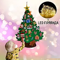 Ялинка з фетру Premium 33 елемента, ялинка велика з іграшками + Led гірлянда - Зелений