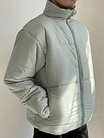 Зимняя мужская куртка оверсайз олива на синтепоне без капюшона (оливкового цвета плащевка) XS