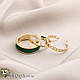 Набір кілець комплект колечок золото 3 шт комплект зелена емаль, фото 2