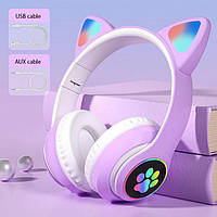 Бездротові навушники дитячі з котячими вушками фіолетові накладні Cat ear headphones VZV-23M