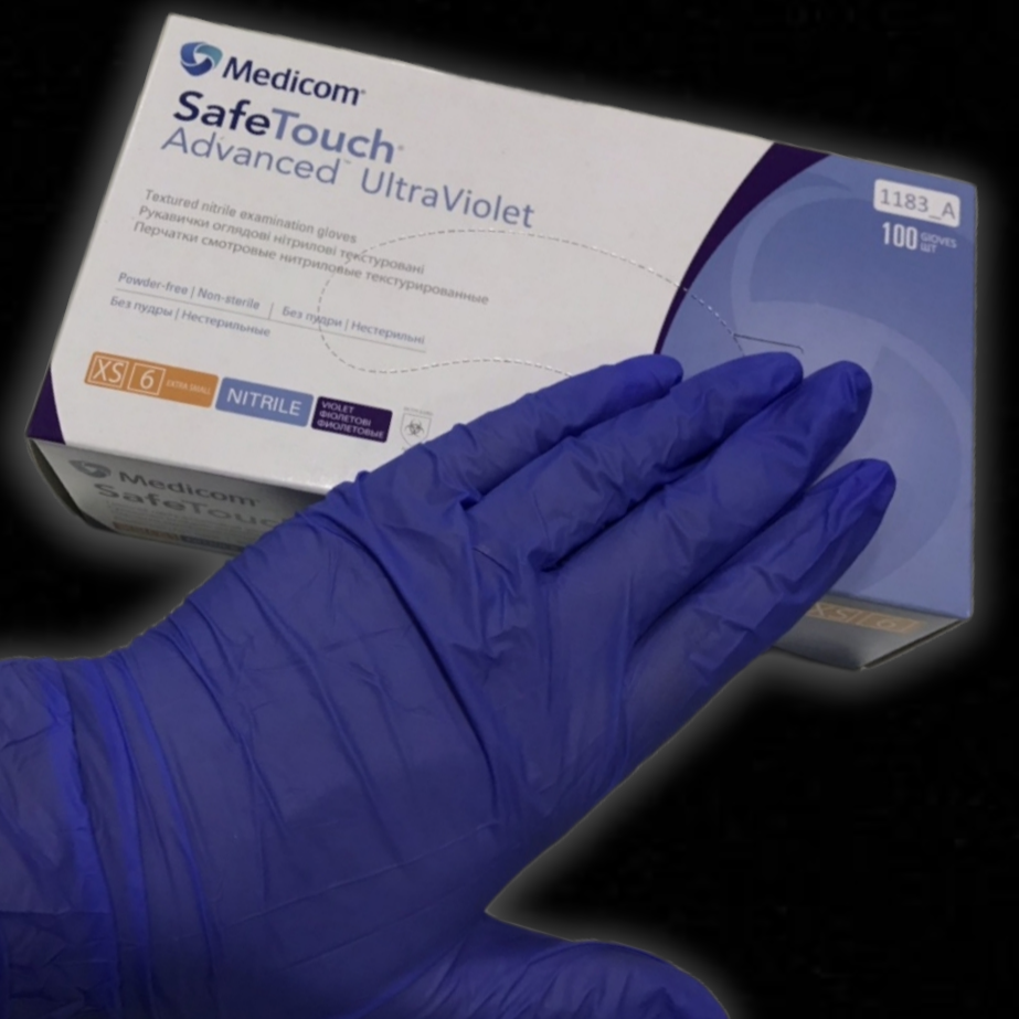 Перчатки нитриловые медиком: Medicom safetouch XS Coul Blue (100 шт), неопудренные фиолетовые, ИксС - фото 2 - id-p1712186374