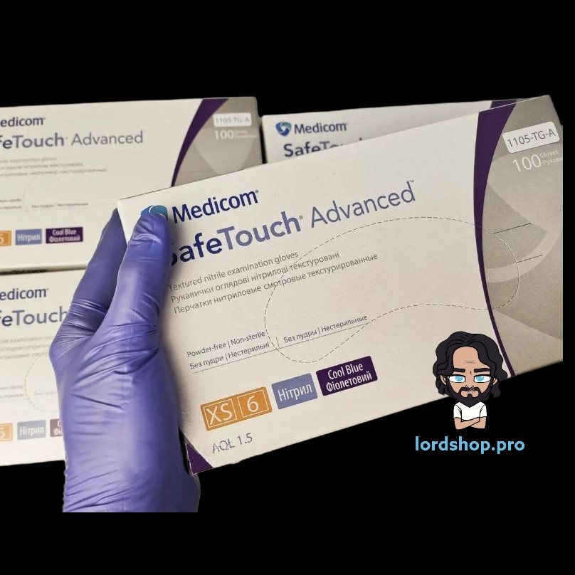 Перчатки нитриловые медиком: Medicom safetouch XS Coul Blue (100 шт), неопудренные фиолетовые, ИксС - фото 3 - id-p1712186374