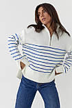 В'язаний светр у смужку з подовженою спинкою — синій колір, L (є розміри), фото 5