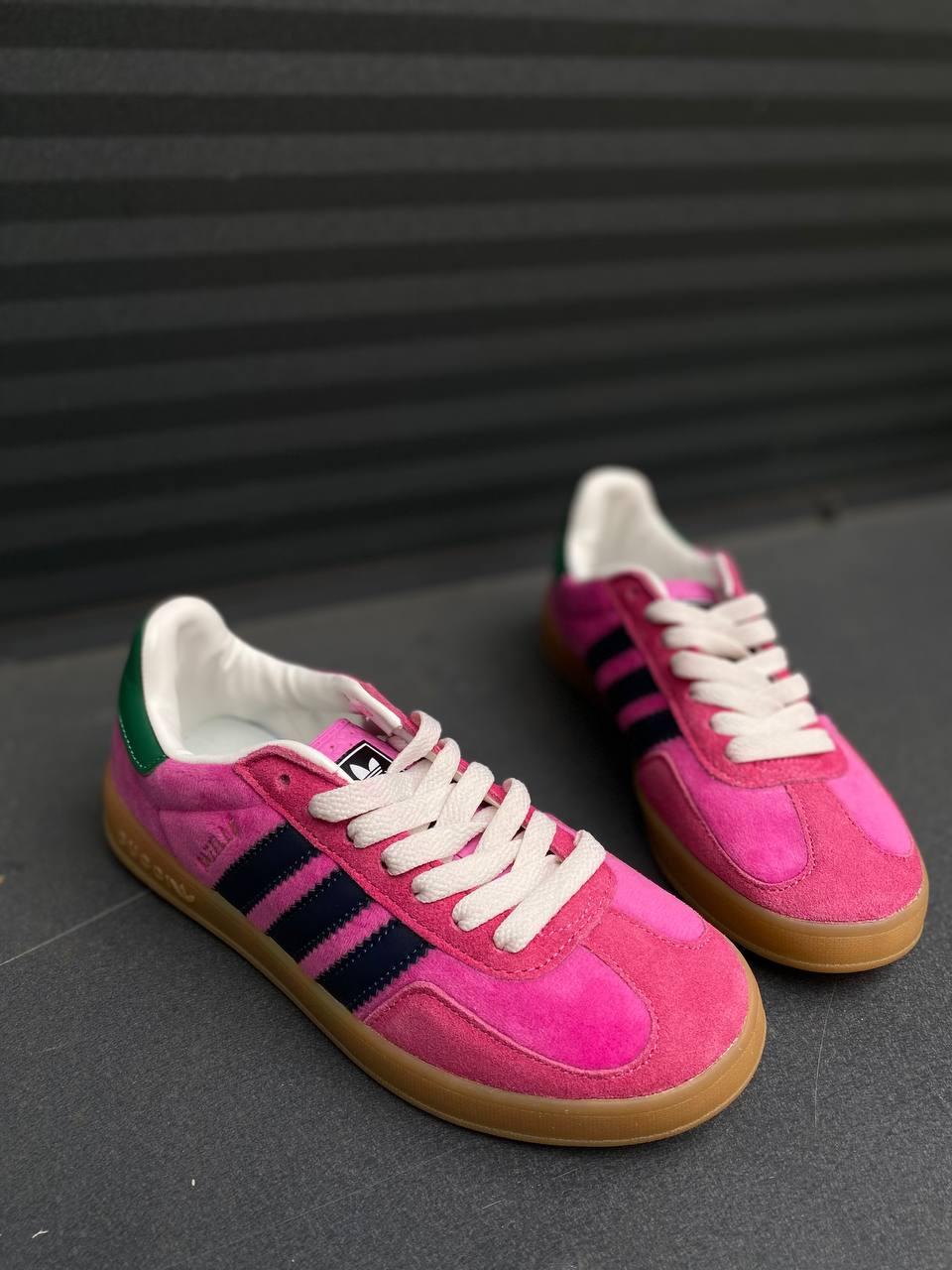 Женские кроссовки Adidas x Gucci Gazelle Pink Velvet (адидас газели x ...