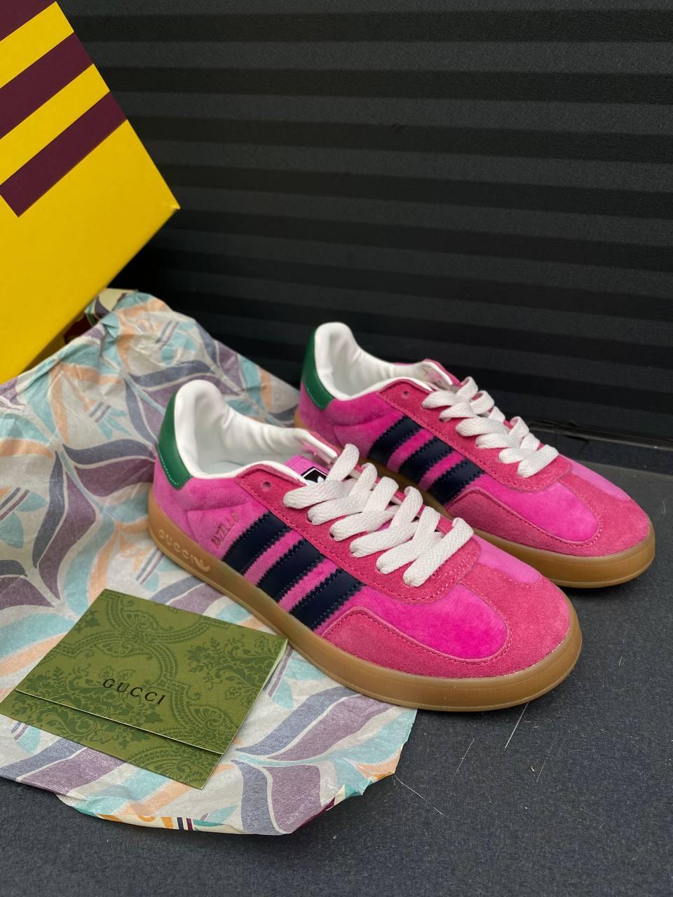 Женские кроссовки Adidas x Gucci Gazelle Pink Velvet (адидас газели x ...