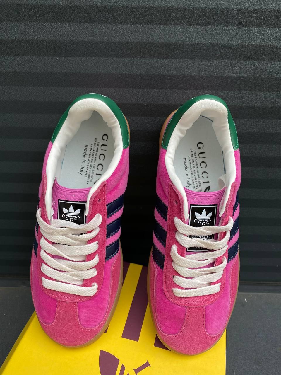 Женские кроссовки Adidas x Gucci Gazelle Pink Velvet (адидас газели x ...