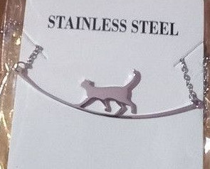Кулон підвіска з ланцюжком кішка, що йде, сріблястий метал кольє біжутерія
