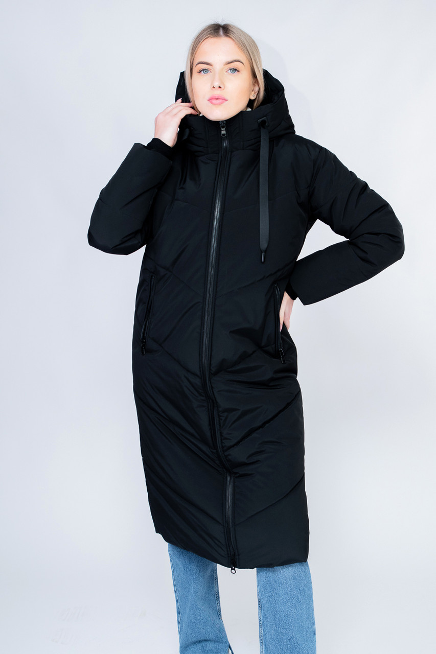 22085 Куртка зимова подовжена чорна, фото 1