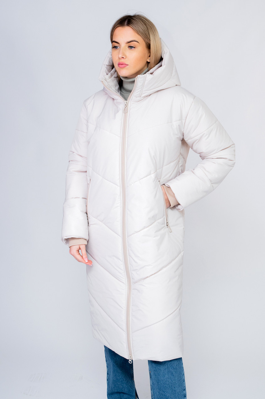 Куртка жіноча зимова подовжена плащівка світло-бежева 21350 (2000000090337), фото 1