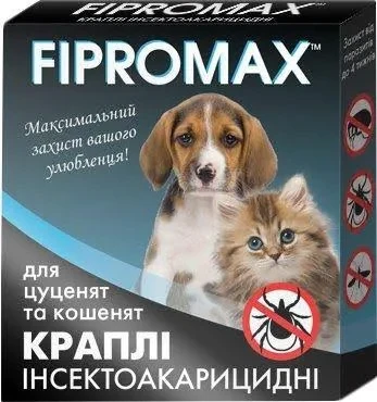 Фото - Лекарства и витамины FIPROMAX Капли противопаразитарные для котят и щенков весом 1,5-4 кг, 2 пи