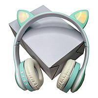 Бездротові Навушники з Вушками з підсвічуванням + FM-Радіо + MicroSD cat ear vzv-23m Bluetooth зелений