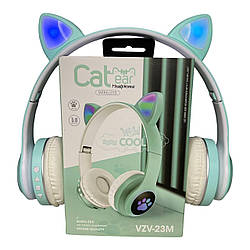 Бездротові навушники з котячими вухами зелені дитячі