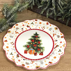 Новорічна Порцелянова фігурна тарілка 27см "Святковий флер"