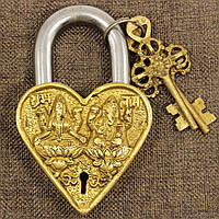 Навесной замок на двери из бронзы в форме сердца "Лакшми и Ганеша" (12 см, два ключа)