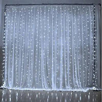 Гирлянда водопад 400 LED, холодный белый 5мм, 3*3м, прозрачный силиконовый провод
