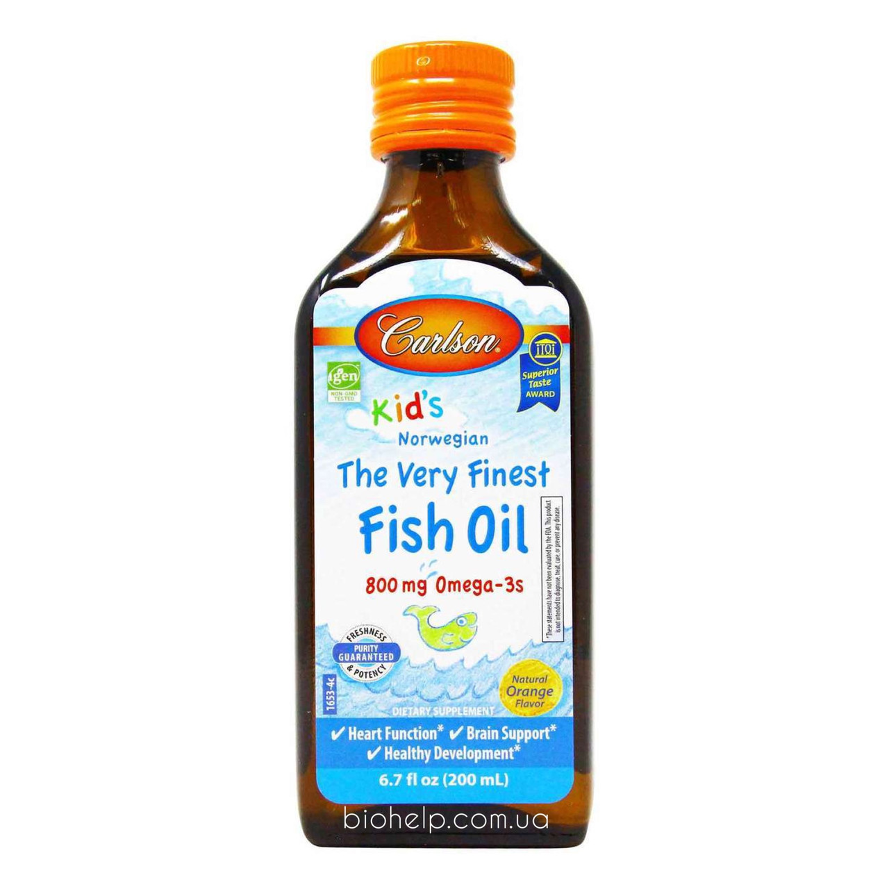 Риб'ячий жир для дітей (смак апельсин), Fish Oil, Carlson Labs, норвезький, 800 мг. 200 мл BX492
