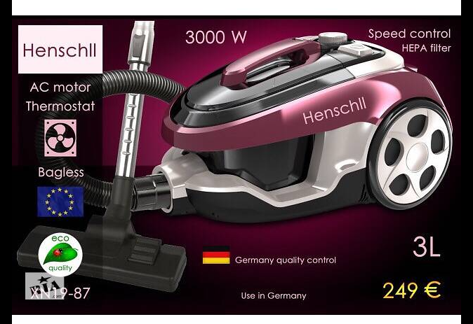 Колбовий пилосос Henschll XN19-87, 4L - 3000W +термостат Два мийні HEPA фільтра