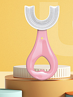 Прорізувач зубів U-подібна щітка капа 1-6 років  на 360 градусів рожева