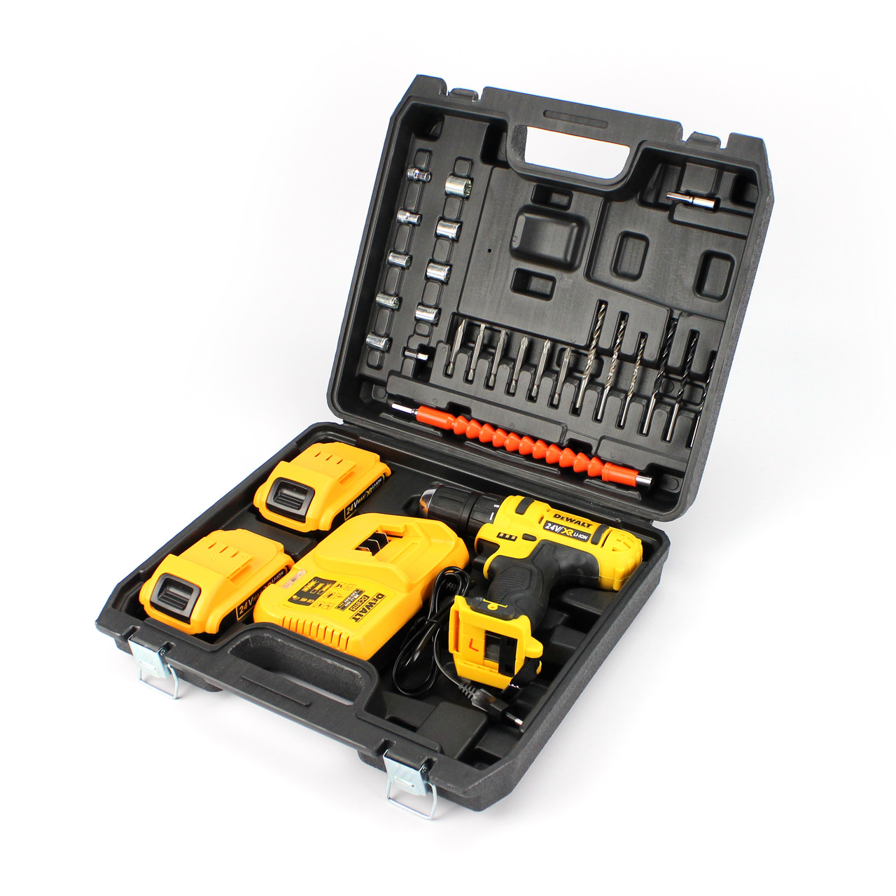 Акумуляторний шуруповерт DeWALT DCD771C2 (24V, 6AH) із набором інструментів. Шуруповерт Деволт