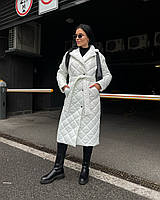 Стеганное зимнее белое женское пальто с меховой отделкой Стокгольм 52