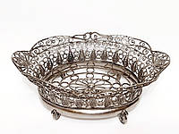 Старинная овальная ваза, скань, конфетница, мельхиор